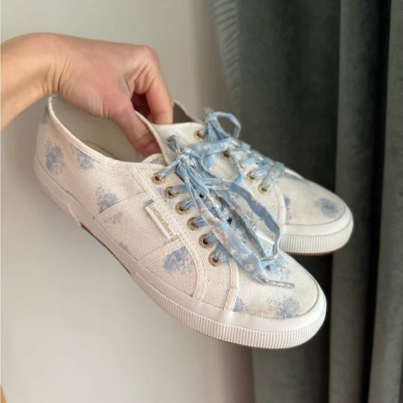 Superga x LoveShackFancy 2750 Sneaker Morning Mist - White/Blue Floral- Size 9.5 - Picture 2 of 15